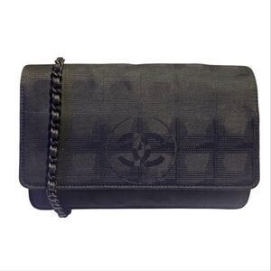 CHANEL Travel Line Wallet on Chain WOC Black Nylon & Leather Authentic Y2K